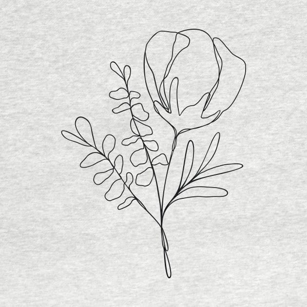 Wildflower Botanical Line Art | Elegant Floral Leaf Design by RachelFCreative